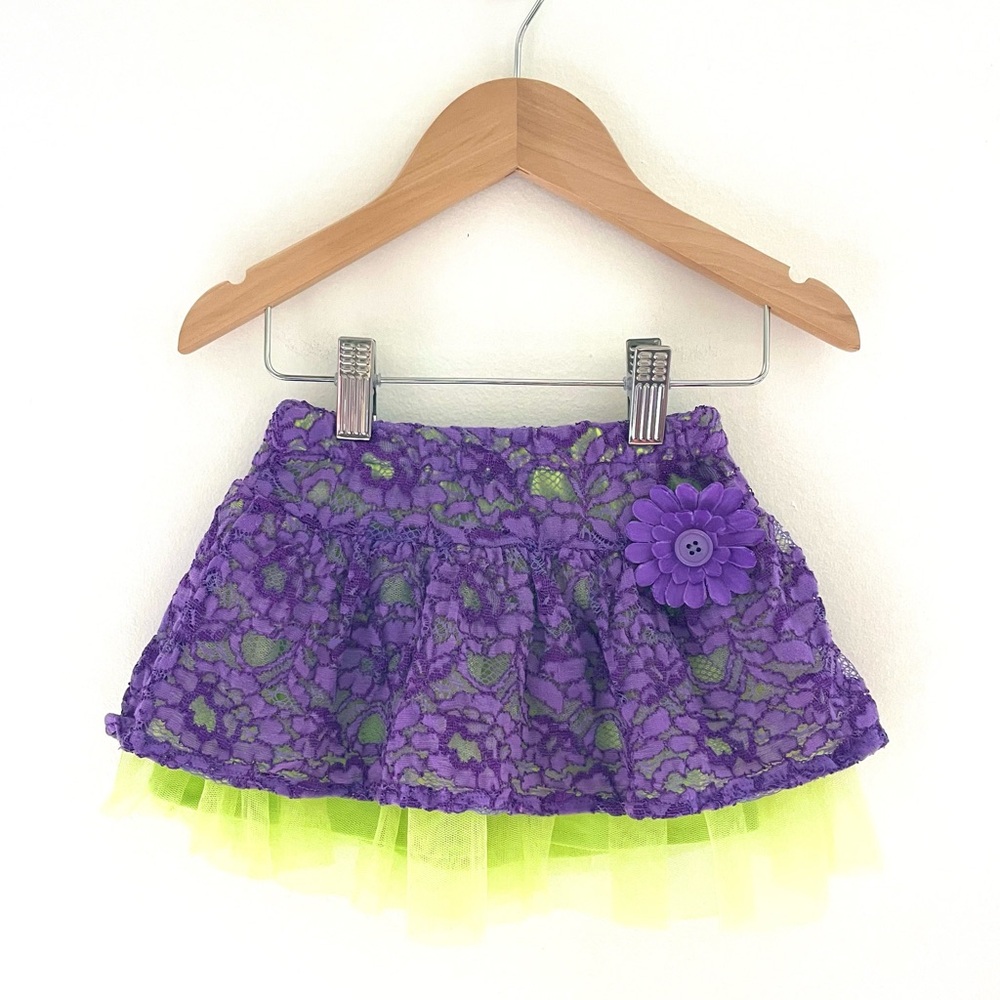 4/$20💥18-24M Lace Overlay Tulle Ballerina Skirt, Purple & Neon Green, Flower